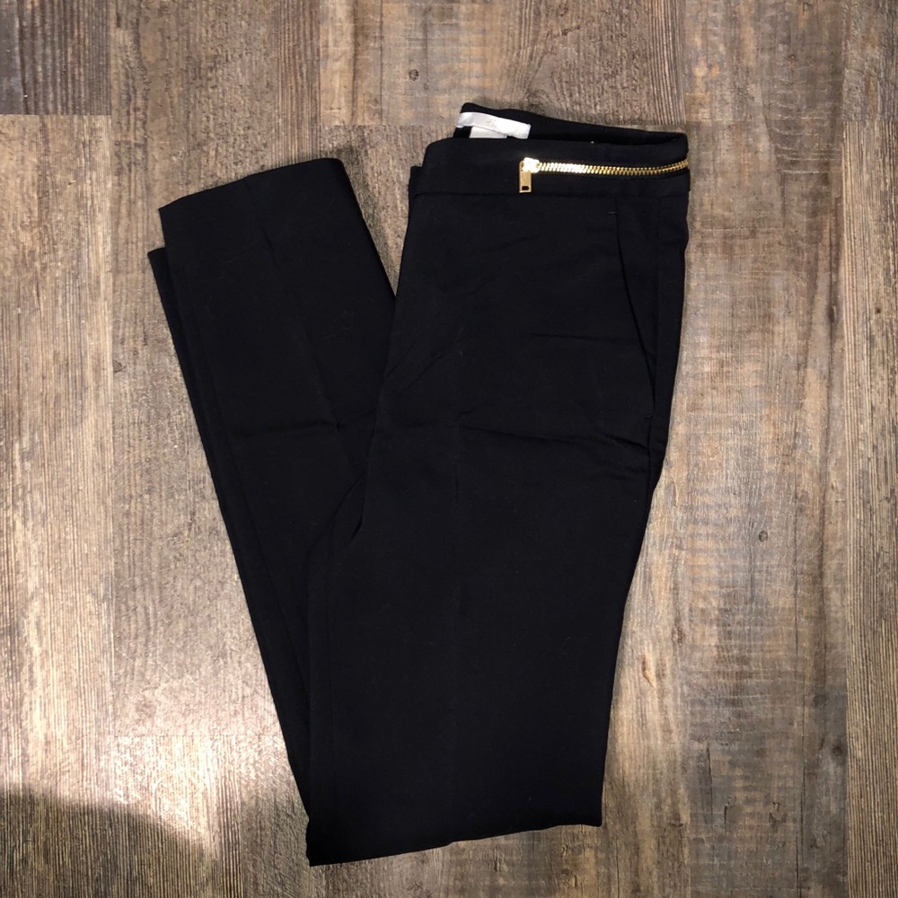 navy blue gold zipper trouser skinny pants